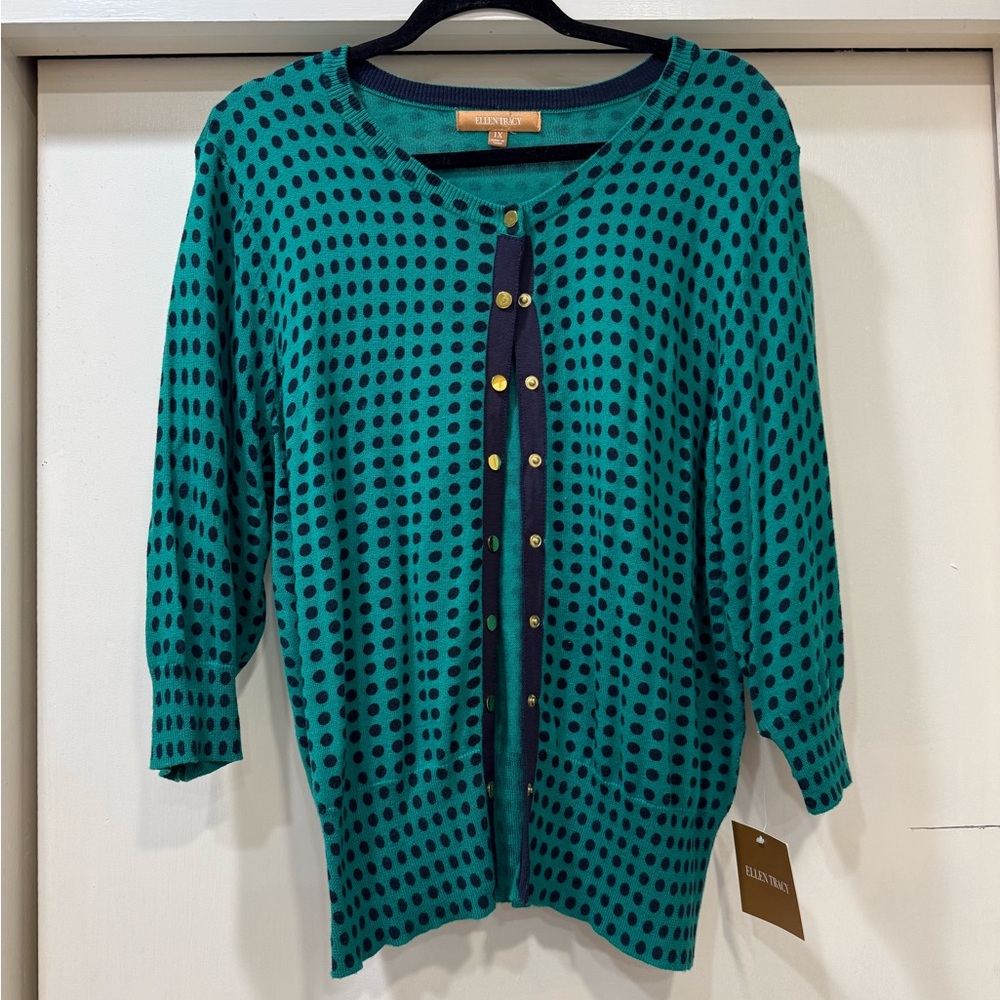 Eileen Fisher Teal Polka Dot Button Down Shirt